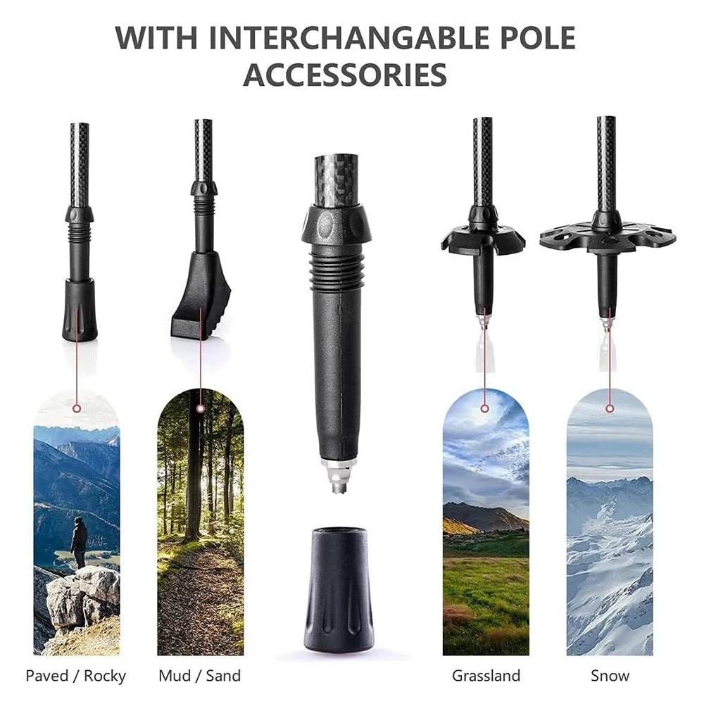 Trekking Poles 2 Poles Ultralight Carbon Fiber Walking Sticks Outdoor Folding Portable Climb Hiking Telescopic Poles