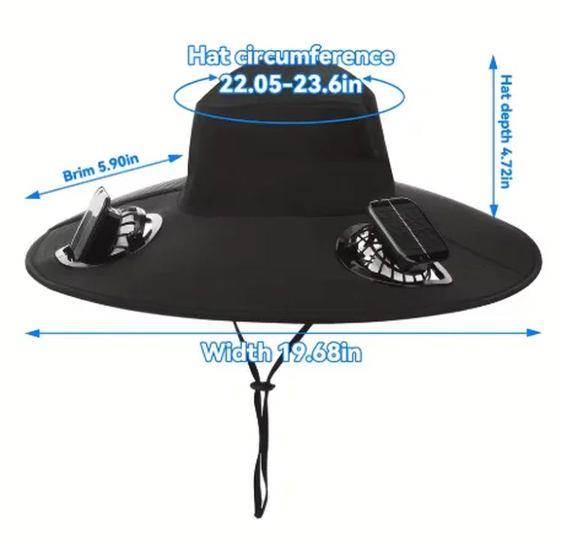 Solar Powered Cooling Fan Sun Hat Wide Brim UV Protection Bucket Hat with Dual Fans for Fishing Hiking Camping Outdoor