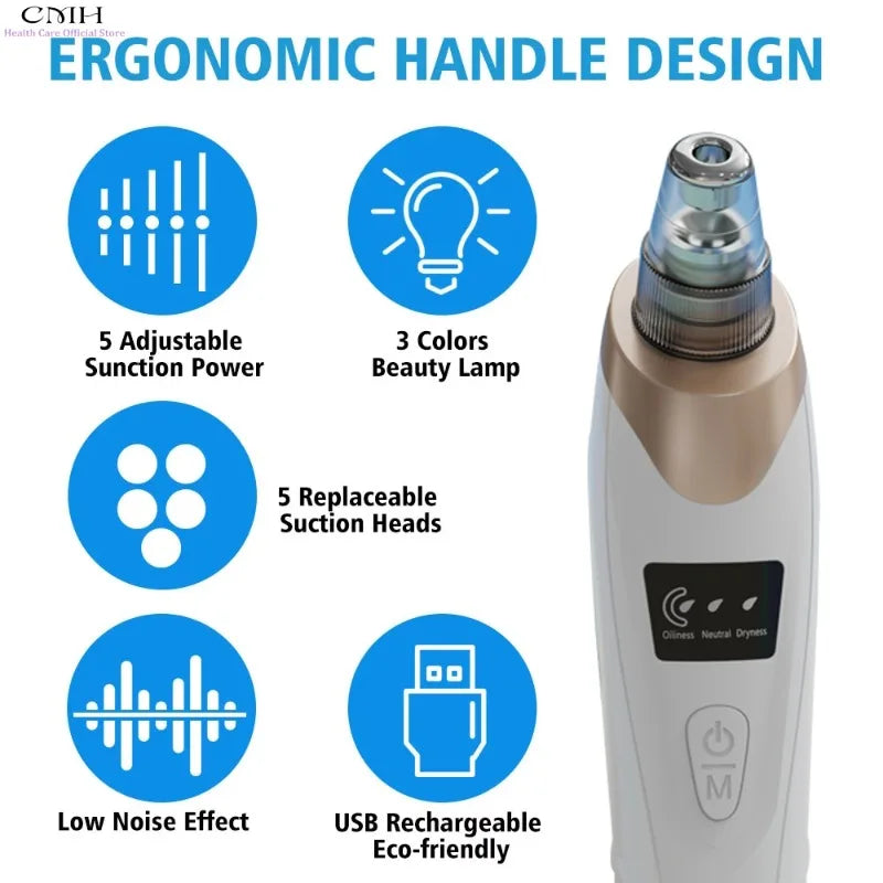 Blackhead Remover Vacuum Pore Cleaner Multi Suction Heads Adjustable Suction USB Rechargeable Deep Cleansing Skin Tool Gifts