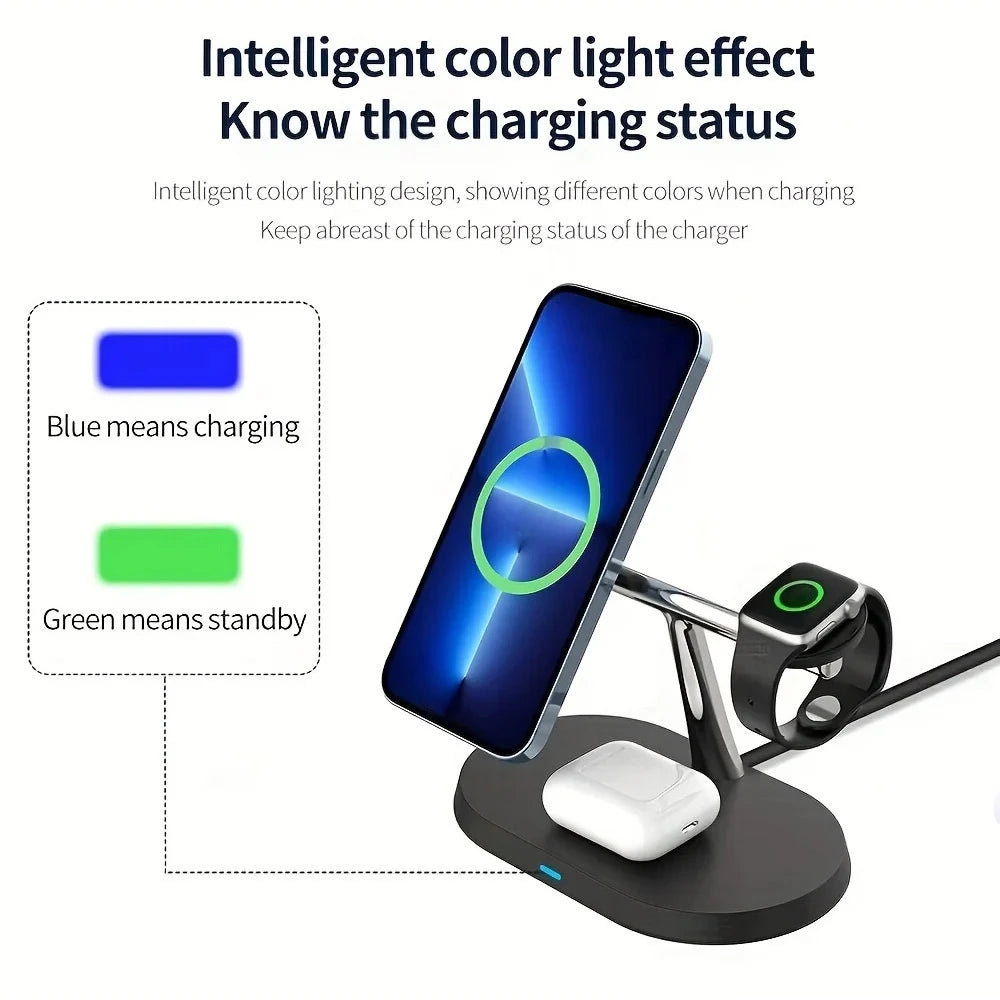 30W 3 in 1 Magnetic Wireless Charger Stand Fast Charging Dock Station for Iphone14/15/16/17Pro Max Apple Watch 8 7 6 Airpods Pro