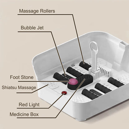 Collapsible Foot Spa Bath Massager with Heat and Bubbles, Foldable Foot Soaking Tub Constant Temperature, Pedicure Basin with Massage Rollers