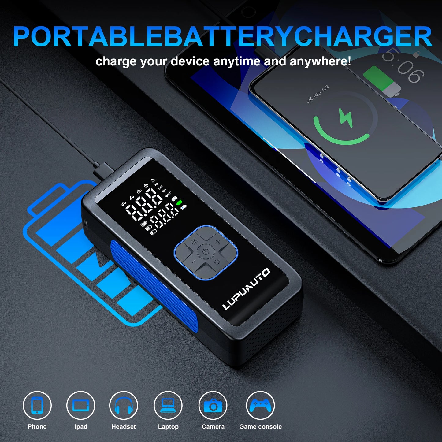 Portable Car Air Pump 150 PSI Tire Pressure Air Compressor Wireless Digital Display Tire Auto Stop When Fully Inflated for Car Bicycle