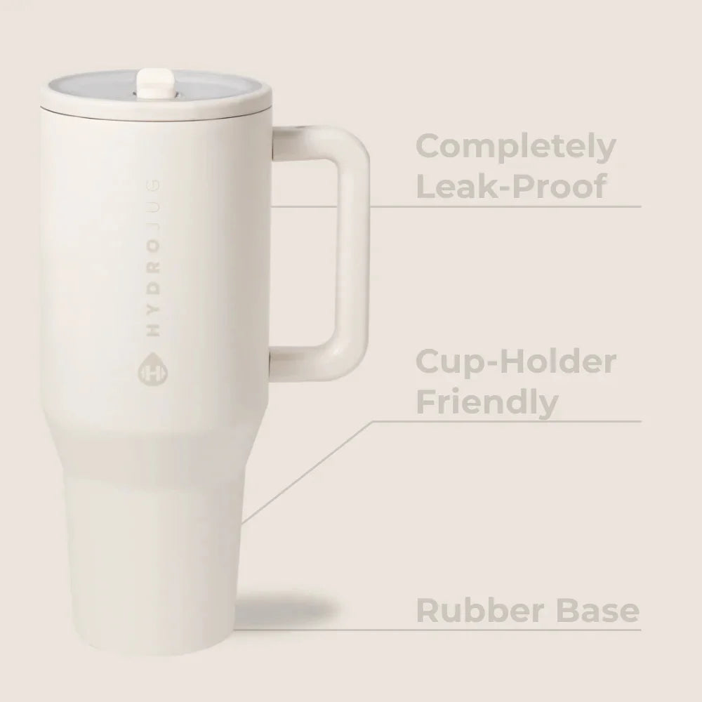 40Oz Cream Insulated Stainless Steel Water Bottle | HYD Traveler Flip Straw Tumbler with Handle