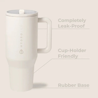 40Oz Cream Insulated Stainless Steel Water Bottle | HYD Traveler Flip Straw Tumbler with Handle