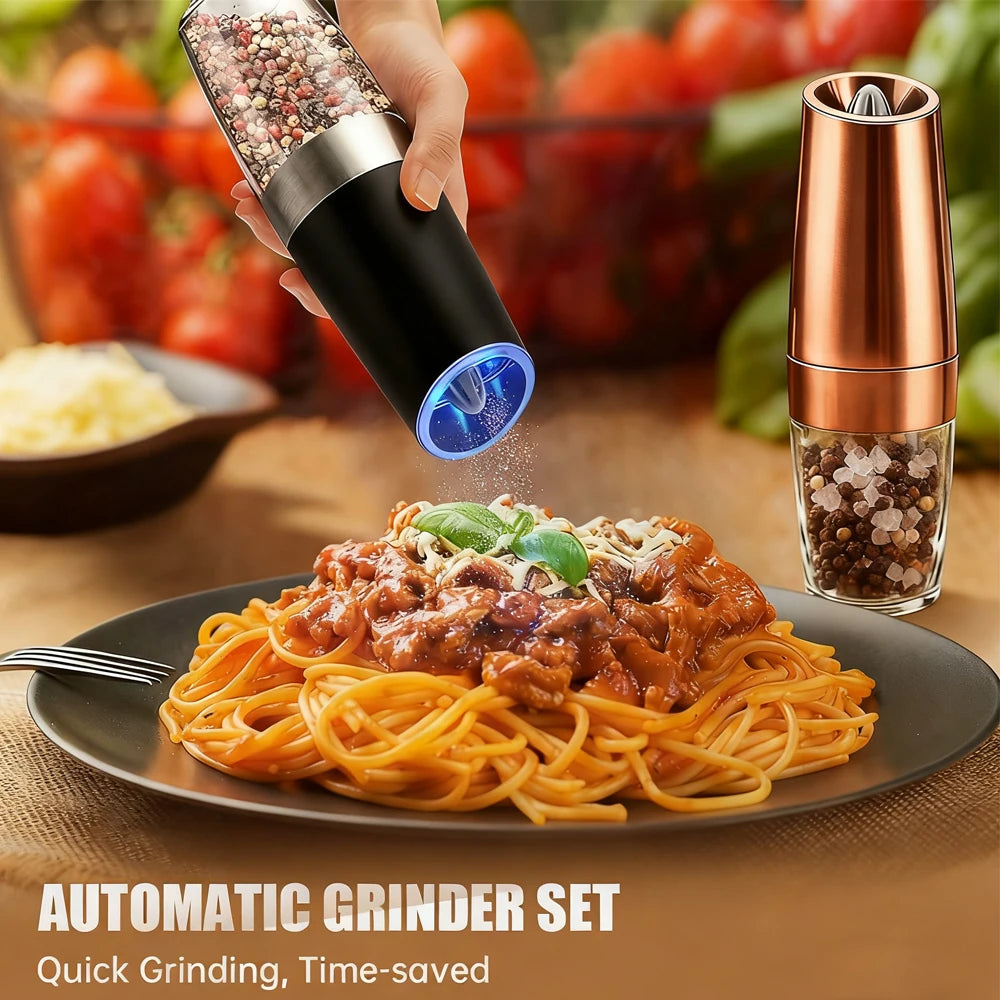 1/2Pcs Gravity Electric Pepper and Salt Stainless Steel Grinder Set with Adjustable Coarseness Operated LED Light