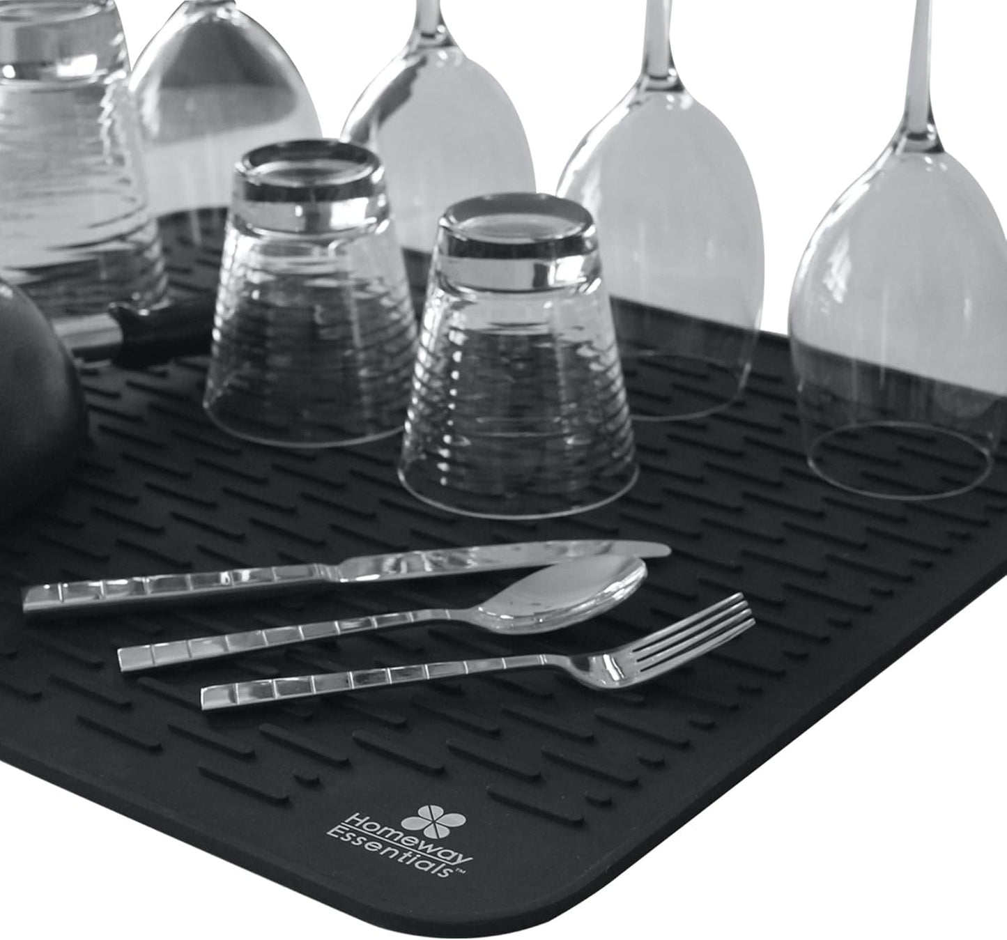 Silicone Dish Drying Mat - 21 X 18 - Extra Large Dish Drying Mat, Counter Top Mat, Dish Draining Mat, Sink Mat, Large Silicone Trivet (EXTRA LARGE, BLACK)