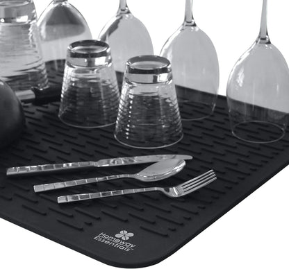 Silicone Dish Drying Mat - 21 X 18 - Extra Large Dish Drying Mat, Counter Top Mat, Dish Draining Mat, Sink Mat, Large Silicone Trivet (EXTRA LARGE, BLACK)