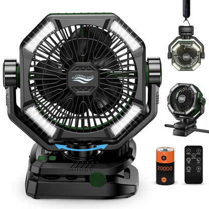 Camping Fan with Dual Motor 20000Mah Rechargeableclip Fan with Digital Display with LED Lantern for Camping Outdoor Fan