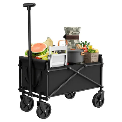 [Heavy Duty] Folding Wagon Cart | Heavy Duty | 360°All Terrain Wheels, Side Pockets, Large Capacity Collapsible | for Camping,