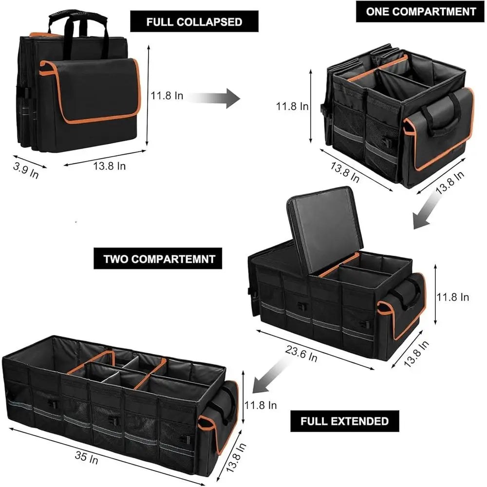 Car Trunk Organizer and Storage with Lid & Removable Leakproo Cooler Bag, Car Accories 6 Removable Dividers or Custom Space, Col