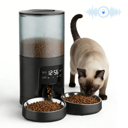 JHK 6L Automatic Cat Feeder with 2 Stainless Bowls Timed Cat Food Dispenser Dual Power Supply Dual Pet Feeder for Cat and Dog