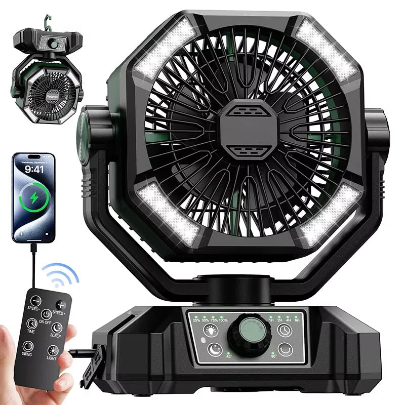 20000Mah Camping Fan Battery Operated Fan with 4 LED & 8 Speeds Desk Fan with Remote Rechargeable Portable Outdoor Fans for Tent