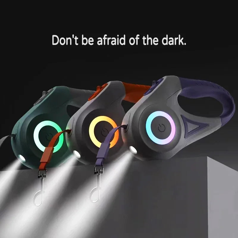 LED Retractable Dog Leash with Light for Puppies Small Medium Big Dogs Cats Pet Harness Straps Collar Accessories 3M 5M Roulette