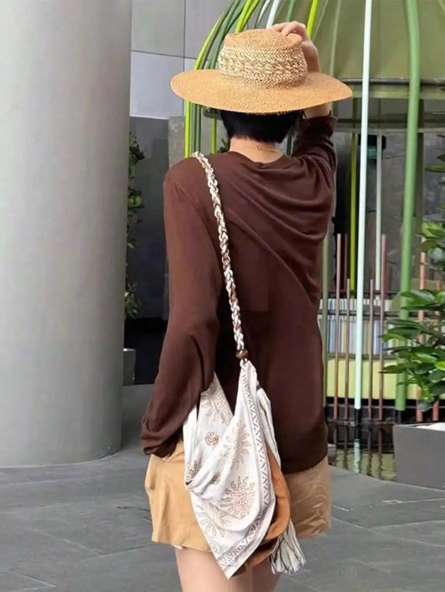 Bohemian Linen Crossbody Bag with Embroidery and Tassel, Lightweight Shoulder Bag for Women