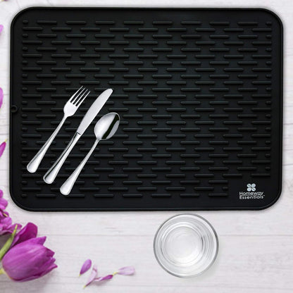 Silicone Dish Drying Mat - 21 X 18 - Extra Large Dish Drying Mat, Counter Top Mat, Dish Draining Mat, Sink Mat, Large Silicone Trivet (EXTRA LARGE, BLACK)