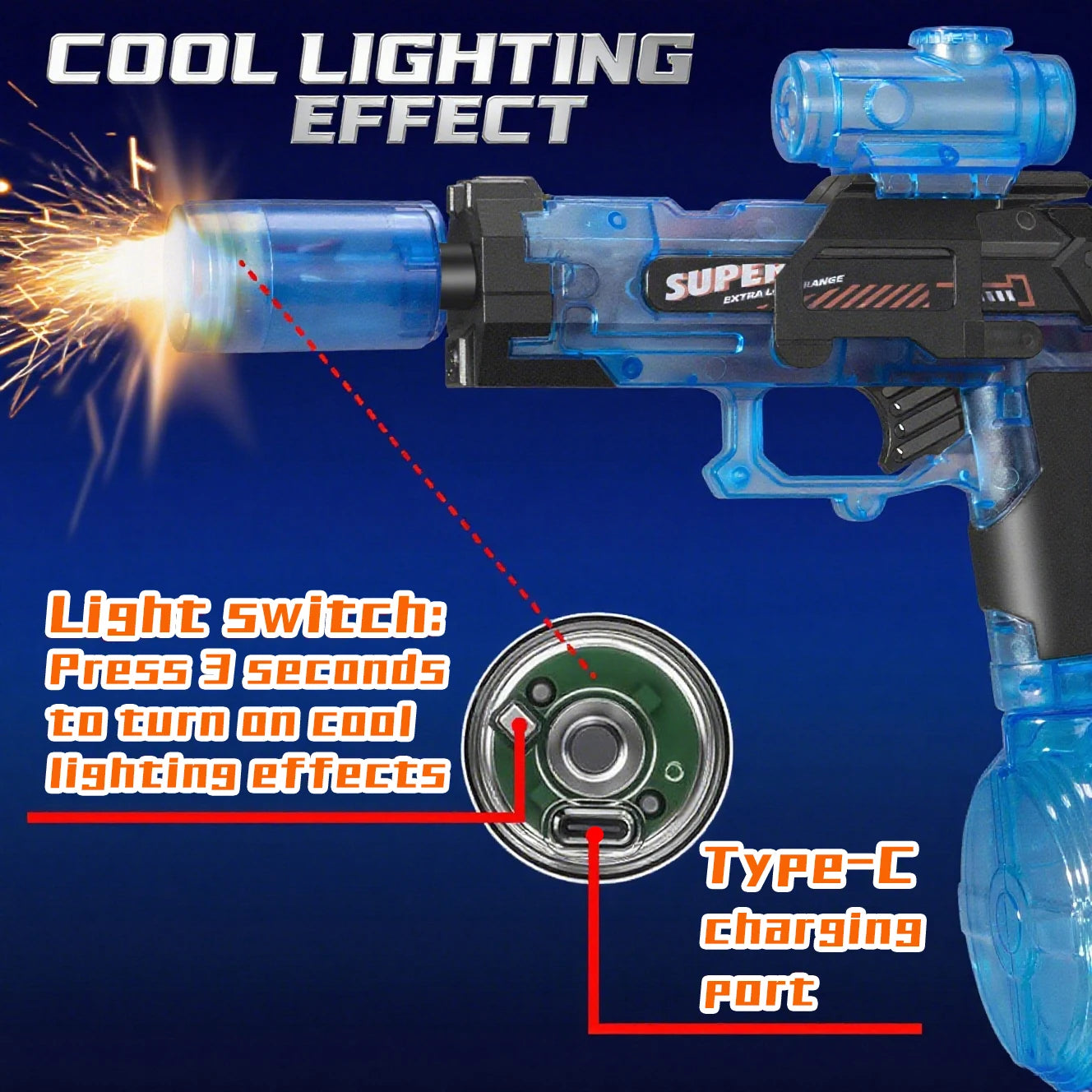 2 Pcs Electric Water Gun Toys with LED Light Automatic Water Pistol Summer Outdoor Beach Pool Toy for Kids