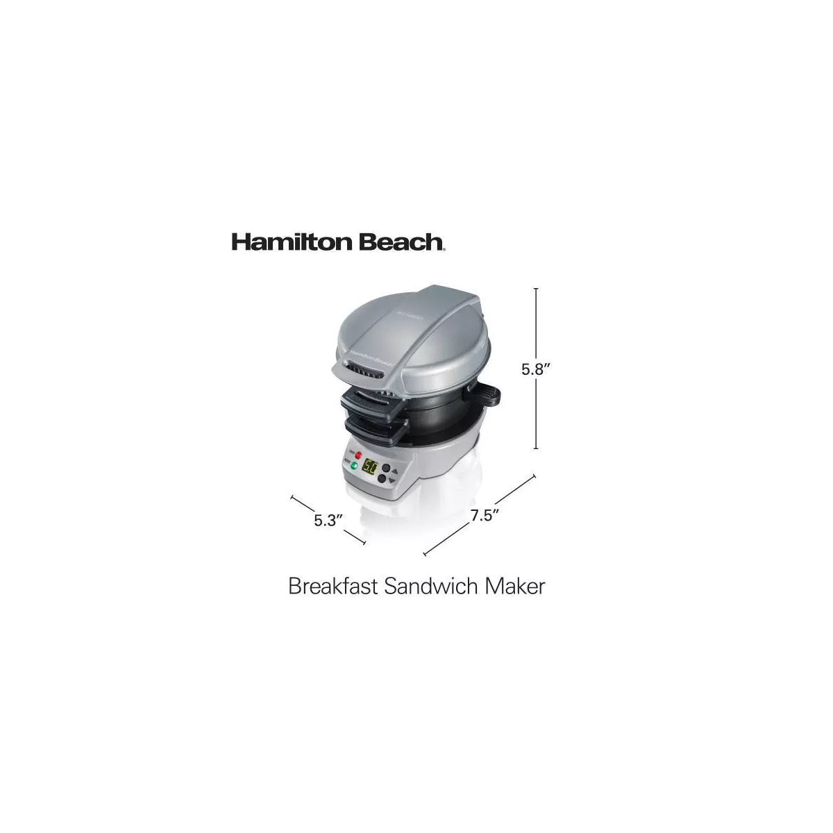 Hamilton Beach Breakfast Sandwich Maker with Timer - Dark Gray - 25478: Nonstick, Cool Touch Handle, 600W, Dishwasher-Safe