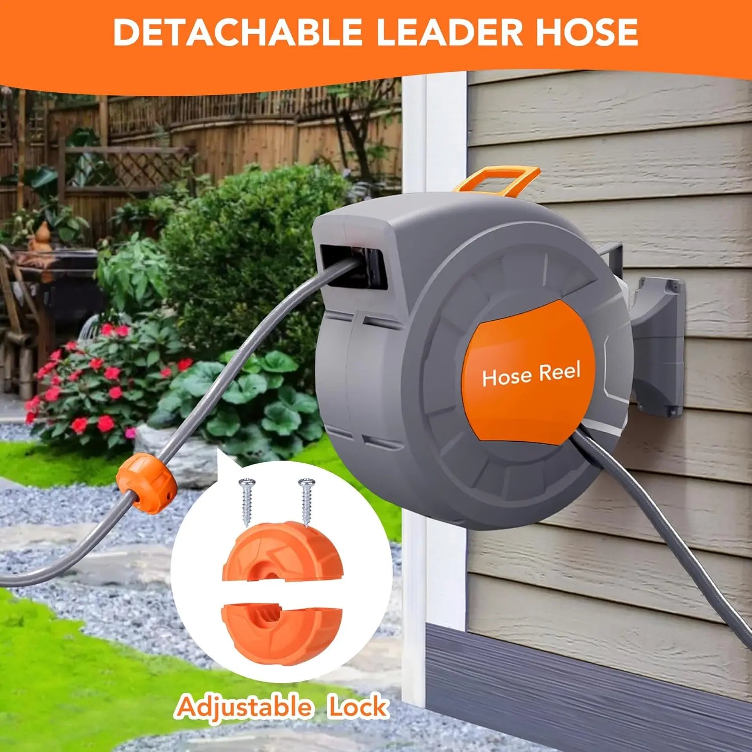 Retractable Garden Hose Reel 1/2 in X 100 FT Wall Mounted Water Hose Reels for outside with 9 Function Sprayer Nozzle