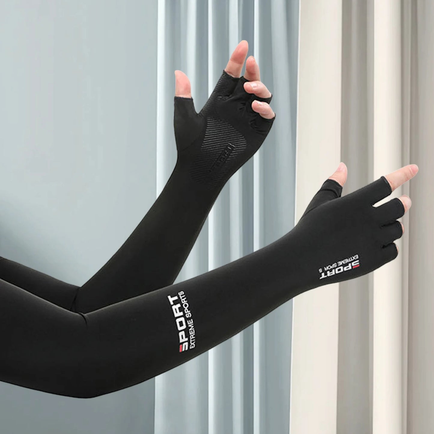 Sun-Protective Arm Sleeves Cooling Cover Summer UV Sun Protection Riding Sleeves Thin Ice Silk Gloves Outdoor Running Cycling