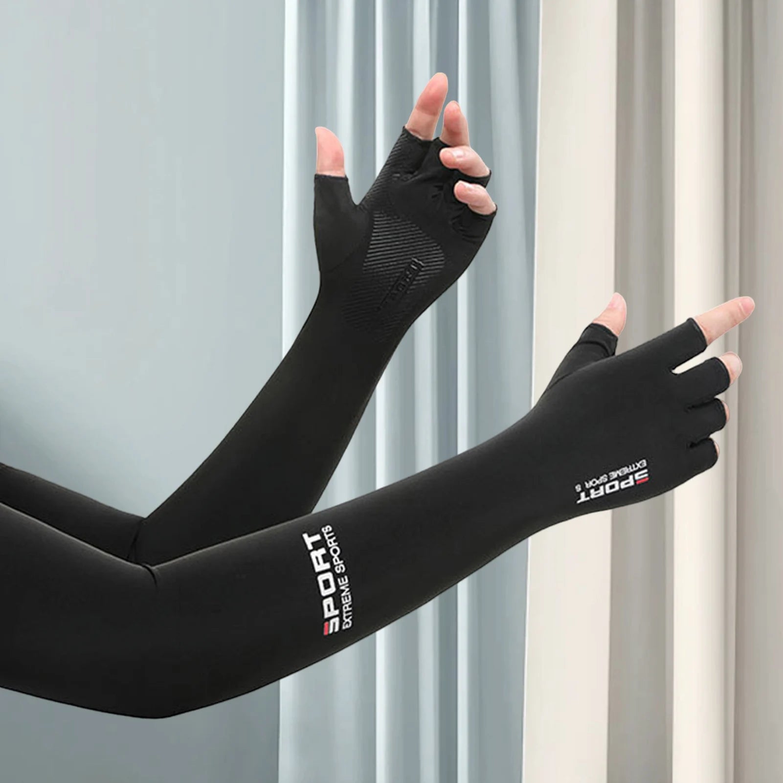 Sun-Protective Arm Sleeves Cooling Cover Summer UV Sun Protection Riding Sleeves Thin Ice Silk Gloves Outdoor Running Cycling