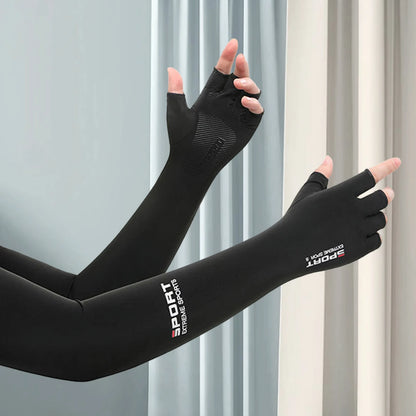 Sun-Protective Arm Sleeves Cooling Cover Summer UV Sun Protection Riding Sleeves Thin Ice Silk Gloves Outdoor Running Cycling