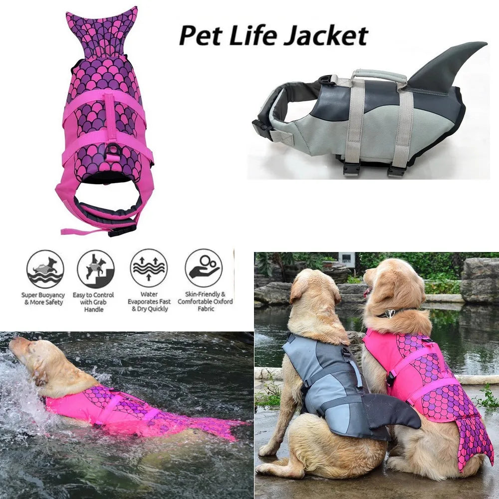 Dog Life Jacket Dogs Ripstop Nylon Buoyant Safety Handle Swimming Surfing Summer Water Activities