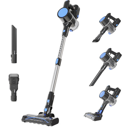 JHK Cordless Vacuum Cleaner with Flexible Steering Extendable Pole 3 Brush Heads Lightweight Wireless Rechargeable Upright Vacuum with LED Light Wall Mount for Hardwood Floors Carpet