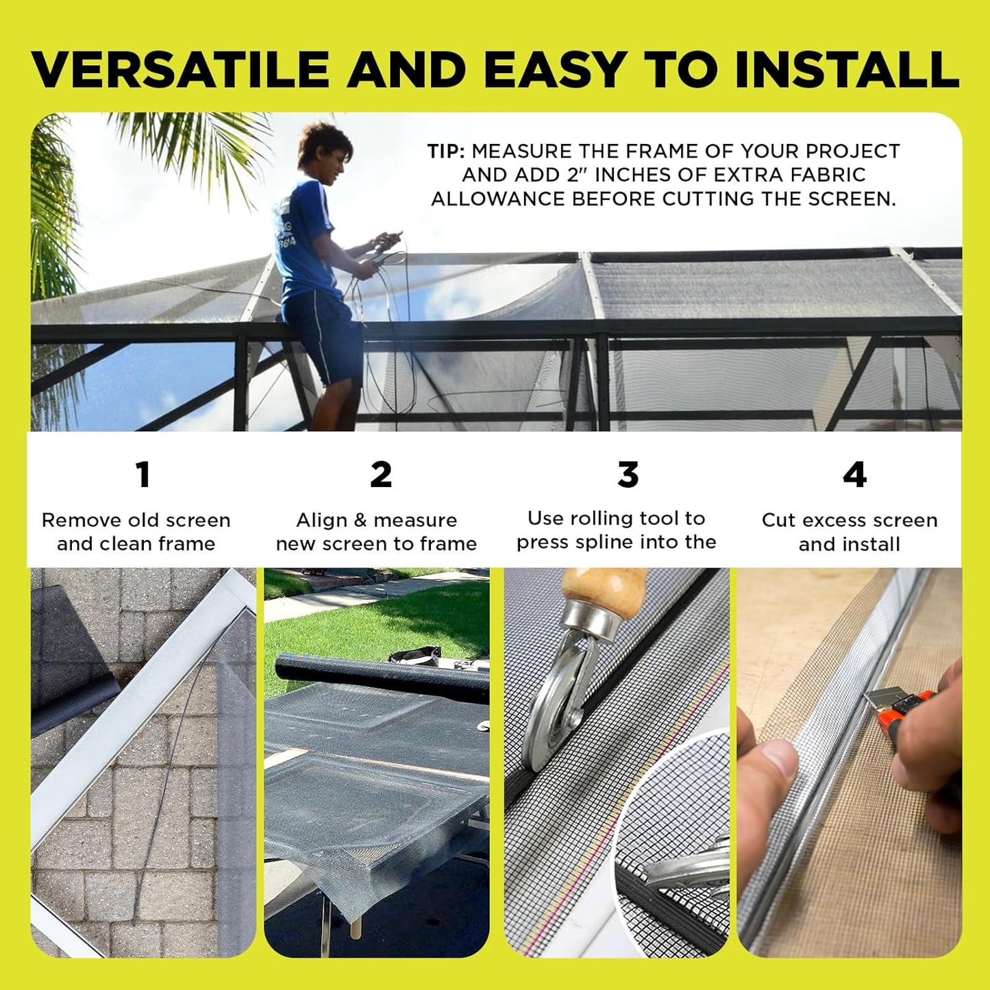DOCA 36 in X 100 Ft Window Screen Mesh - Window Screen Replacement, Fiberglass Mesh Roll for Window, Patio Screen, Porch Screen, or Door - Charcoal