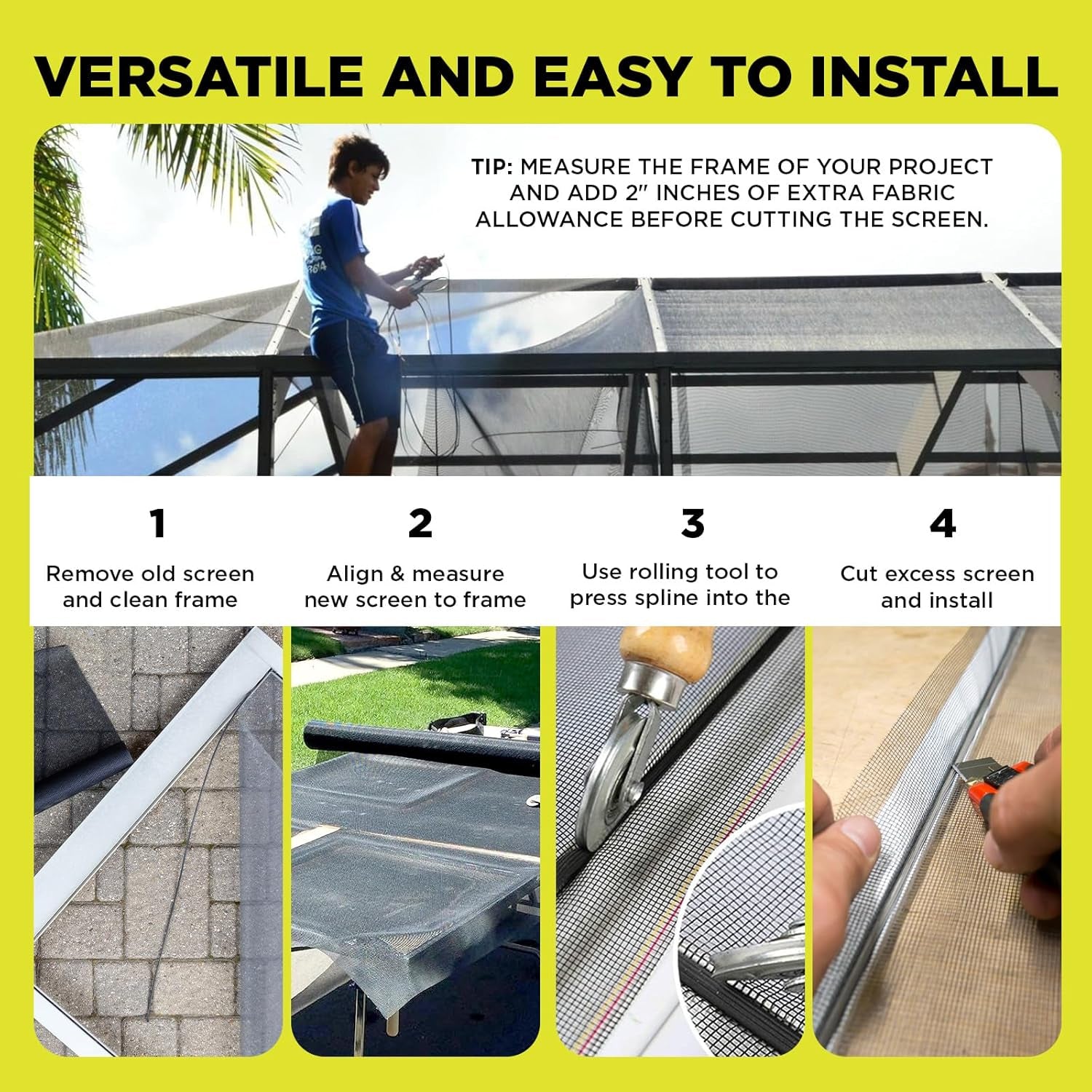 DOCA 36 in X 100 Ft Window Screen Mesh - Window Screen Replacement, Fiberglass Mesh Roll for Window, Patio Screen, Porch Screen, or Door - Charcoal
