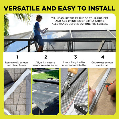 DOCA 36 in X 100 Ft Window Screen Mesh - Window Screen Replacement, Fiberglass Mesh Roll for Window, Patio Screen, Porch Screen, or Door - Charcoal