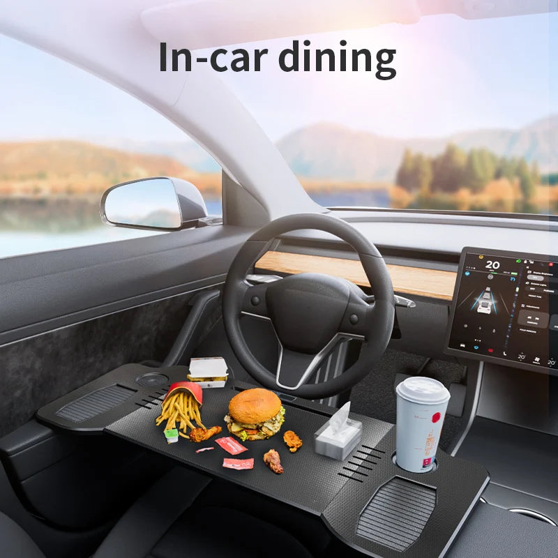 Desk for Tesla Model 3 / Y / S 2025 Car Steering Wheel Laptop Tray Food Desk Portable Office Table for Tesla Model 3 Model Y