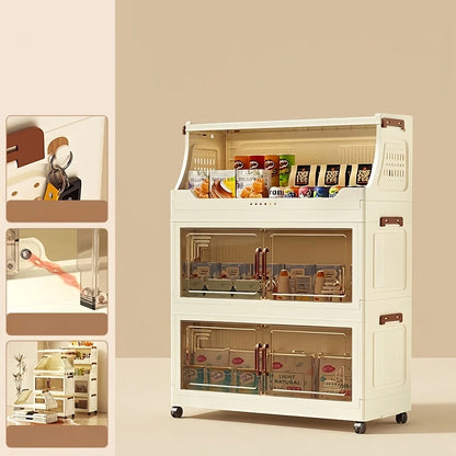 3/4-Tier Storage Cabinet with Wheels, Freestanding Kitchen Pantry Organizer with Flip Top & Transparent Doors, Plastic Rolling Storage Shelf for Snacks, Food and Home Organization