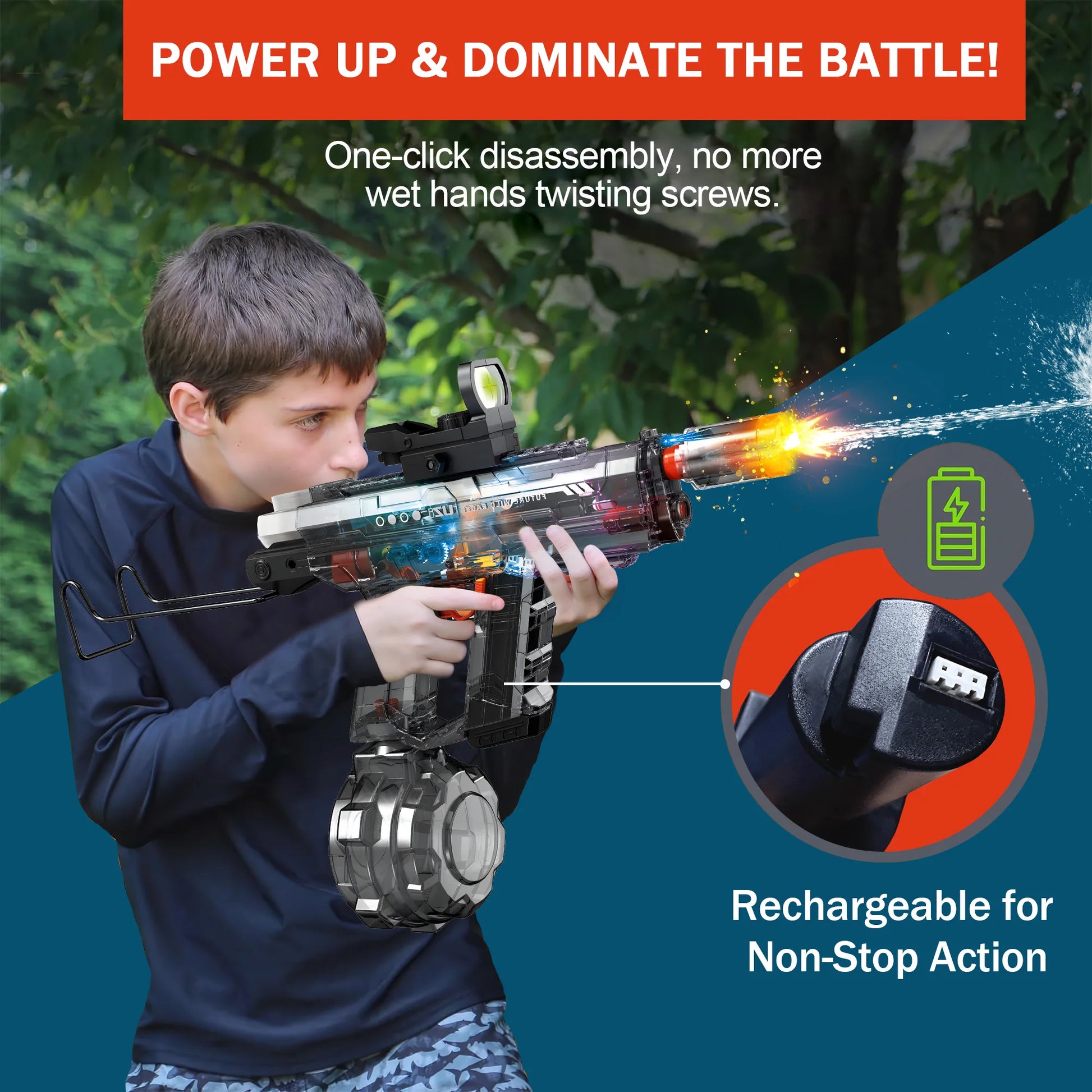 Powerful Electric Water Gun Automatic Manual Squirt Gun with LED Light Rechargeable Battery Powered Water Blaster 28-32 Ft Range Large Capacity Tank for Outdoor Pool Beach Battle Play