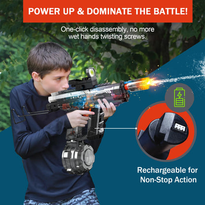 Powerful Electric Water Gun Automatic Manual Squirt Gun with LED Light Rechargeable Battery Powered Water Blaster 28-32 Ft Range Large Capacity Tank for Outdoor Pool Beach Battle Play