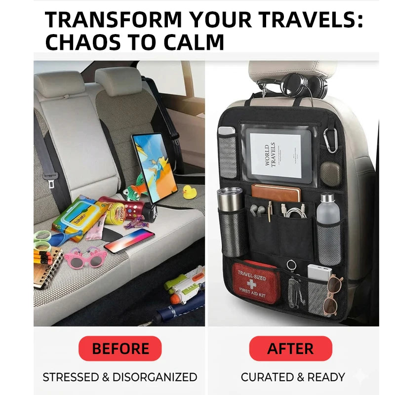 Multifunctional Car Seat Storage Organizer Oxford Fabric Multi Pocket Back Seat Bag with Touch Screen Tablet Holder for Vehicle
