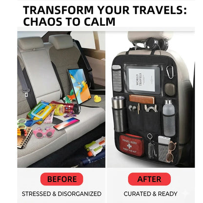 Multifunctional Car Seat Storage Organizer Oxford Fabric Multi Pocket Back Seat Bag with Touch Screen Tablet Holder for Vehicle