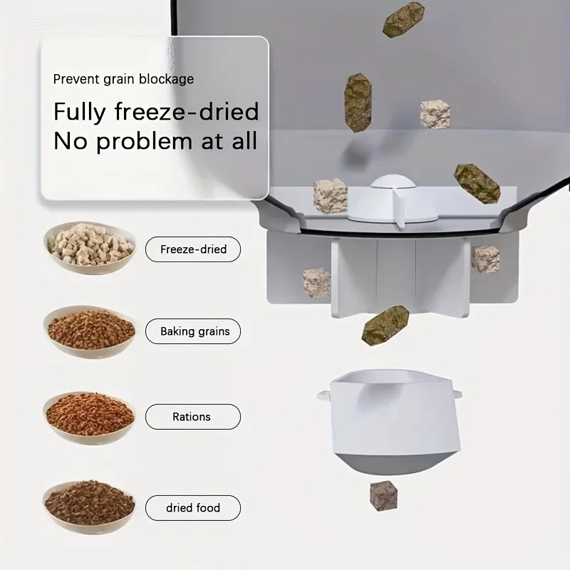 102.5Oz Automatic Cat Feeder, 3L Capacity, Button Operation, Timed and Quantitative Feeding, Cat and Dog Feeder, Set 1-6 Times of Feeding, Moisture-Proof and Fresh Lock, Dual Power Supply, Stainless Steel Food Bowl, Suitable for Multi Pet Families