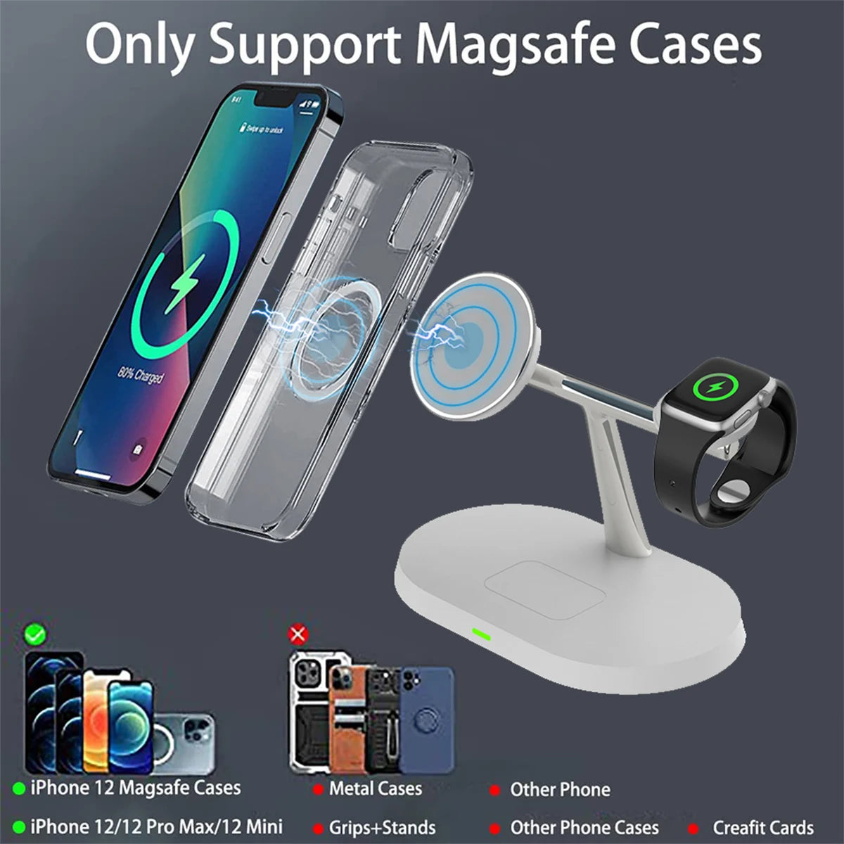 30W 3 in 1 Magnetic Wireless Charger Stand Fast Charging Dock Station for Iphone14/15/16/17Pro Max Apple Watch 8 7 6 Airpods Pro