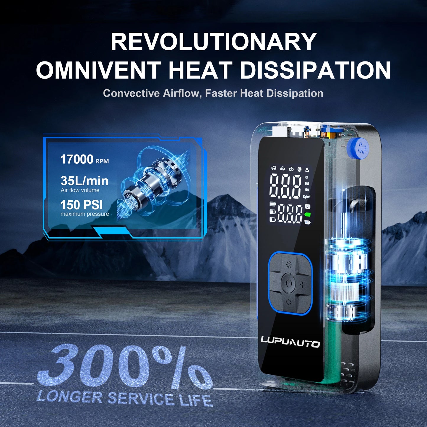 Portable Car Air Pump 150 PSI Tire Pressure Air Compressor Wireless Digital Display Tire Auto Stop When Fully Inflated for Car Bicycle
