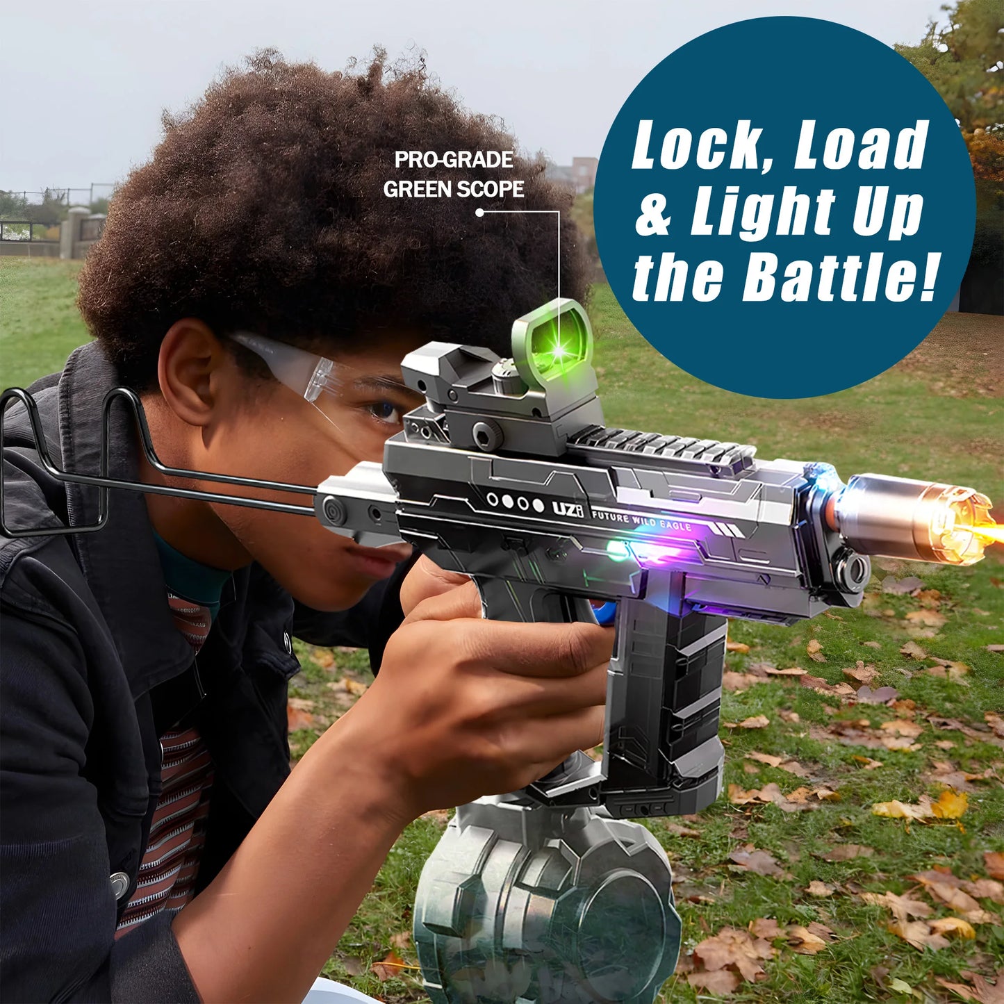 Powerful Electric Water Gun Automatic Manual Squirt Gun with LED Light Rechargeable Battery Powered Water Blaster 28-32 Ft Range Large Capacity Tank for Outdoor Pool Beach Battle Play