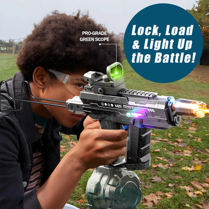 Powerful Electric Water Gun Automatic Manual Squirt Gun with LED Light Rechargeable Battery Powered Water Blaster 28-32 Ft Range Large Capacity Tank for Outdoor Pool Beach Battle Play