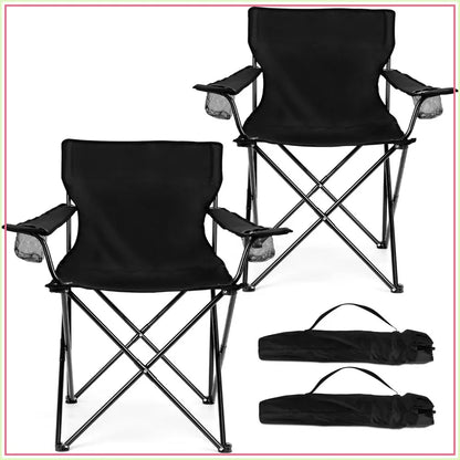 Foldable Camping Chair Set of 2, Folding Camp Chairs for Adults, Large Portable Lawn Chair for Outdoors Fishing, Hiking, Travel, Picnic, Beach, Supports 275Lbs & Include Storage Bags (Black)