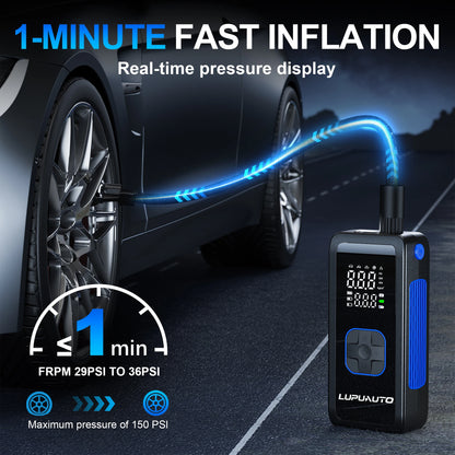 Portable Car Air Pump 150 PSI Tire Pressure Air Compressor Wireless Digital Display Tire Auto Stop When Fully Inflated for Car Bicycle