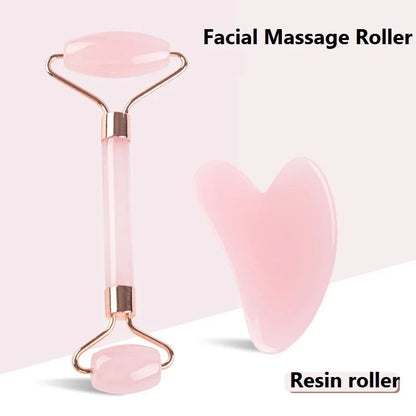 New 2PCS Gua Sha Facial Stone Facial Massager Roller Skin Care Tools Gousha Stone for the Face Roller Gouache Scraper LBHL07