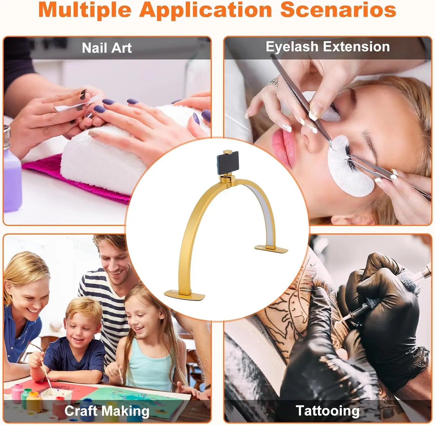 29IN Folding Half-Moon LED Lamp for Nail Desk with Phone Holder, 3 Color Temperature, 10 Brightness Levels, Shadow-Free Lighting for Nail Art, Eyelash Extensions, Tattooing