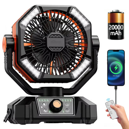 Camping Fan with Dual Motor 20000Mah Rechargeableclip Fan with Digital Display with LED Lantern for Camping Outdoor Fan