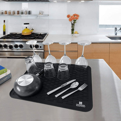 Silicone Dish Drying Mat - 21 X 18 - Extra Large Dish Drying Mat, Counter Top Mat, Dish Draining Mat, Sink Mat, Large Silicone Trivet (EXTRA LARGE, BLACK)