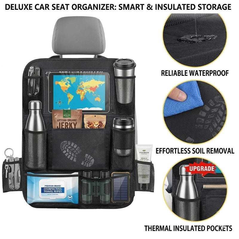 Multifunctional Car Seat Storage Organizer Oxford Fabric Multi Pocket Back Seat Bag with Touch Screen Tablet Holder for Vehicle