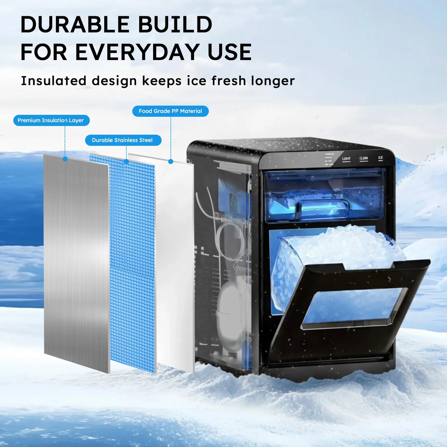Nugget Ice Maker Countertop 44Bs/24H Self-Cleaning Chewable Pellet Ice Machine with Ice Scoop & Basket for Home/Kitchen/Party