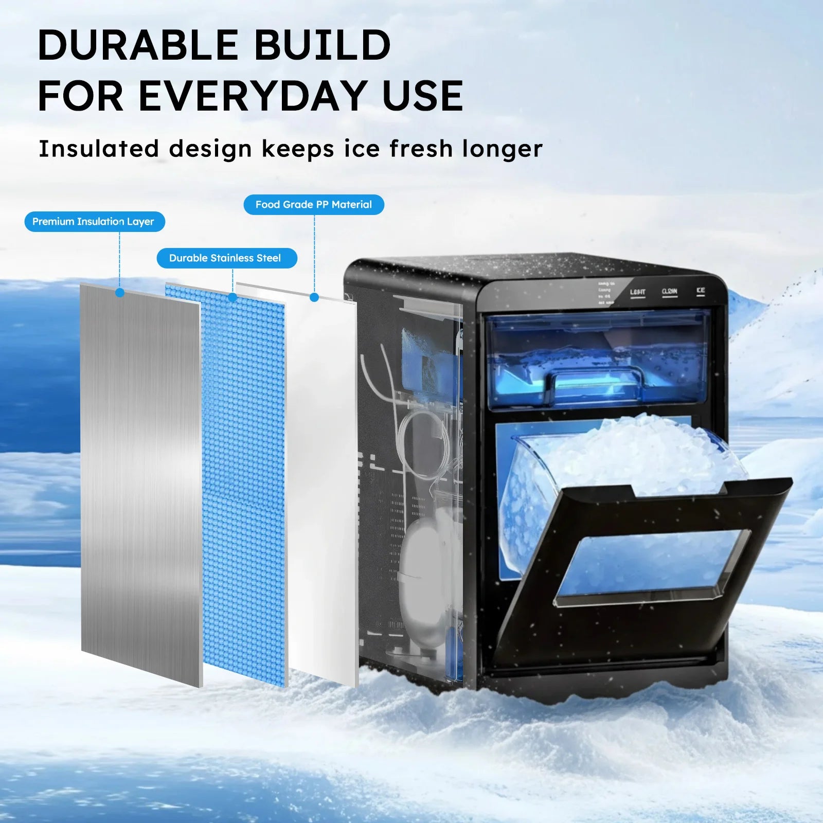 Nugget Ice Maker Countertop 44Bs/24H Self-Cleaning Chewable Pellet Ice Machine with Ice Scoop & Basket for Home/Kitchen/Party